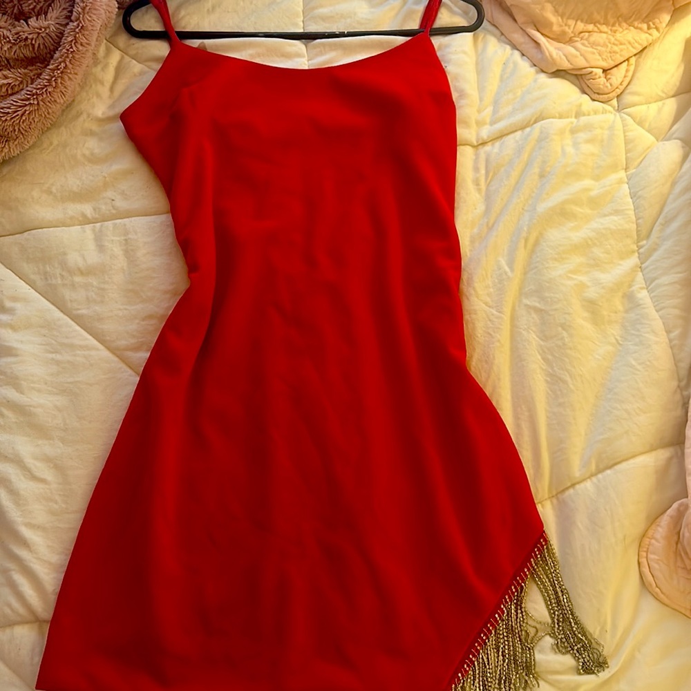 red and silver cocktail dress